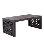 47.2" Solid Black Carved Wood Coffee Table – Handcrafted Look with Ornate Side Panels