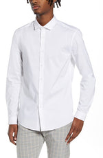 Topman Stretch Form Flow White Button-Up Shirt, Size Large