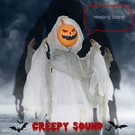 Outdoor Halloween Hanging Pumpkin Ghost with Light-Up Eyes and Sound