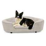 OVERSIZED Size Oval Semi-Enclosed Dog Sofa - Durable Linen Material, Button-Tufted Backrest, High-Center Low-Sides Support & Plush Comfort-Beige