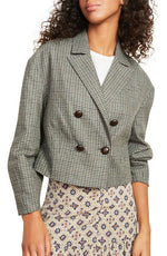 Veronica Beard Sybille Check Wool Blend Crop Jacket in Sage Multi, Size 4