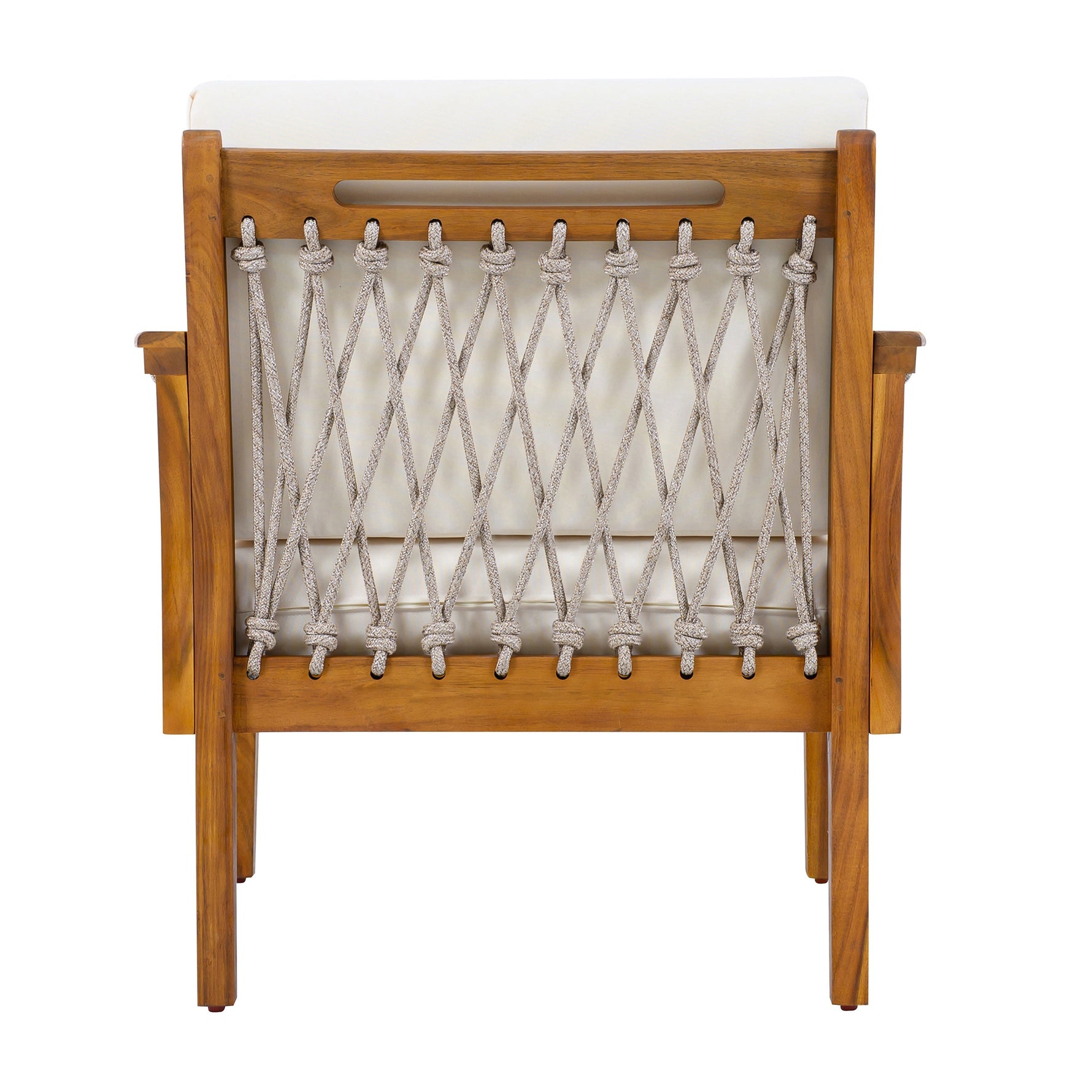 Outdoor Acacia Wood Club Chair with Handwoven Rope, Teak Finish