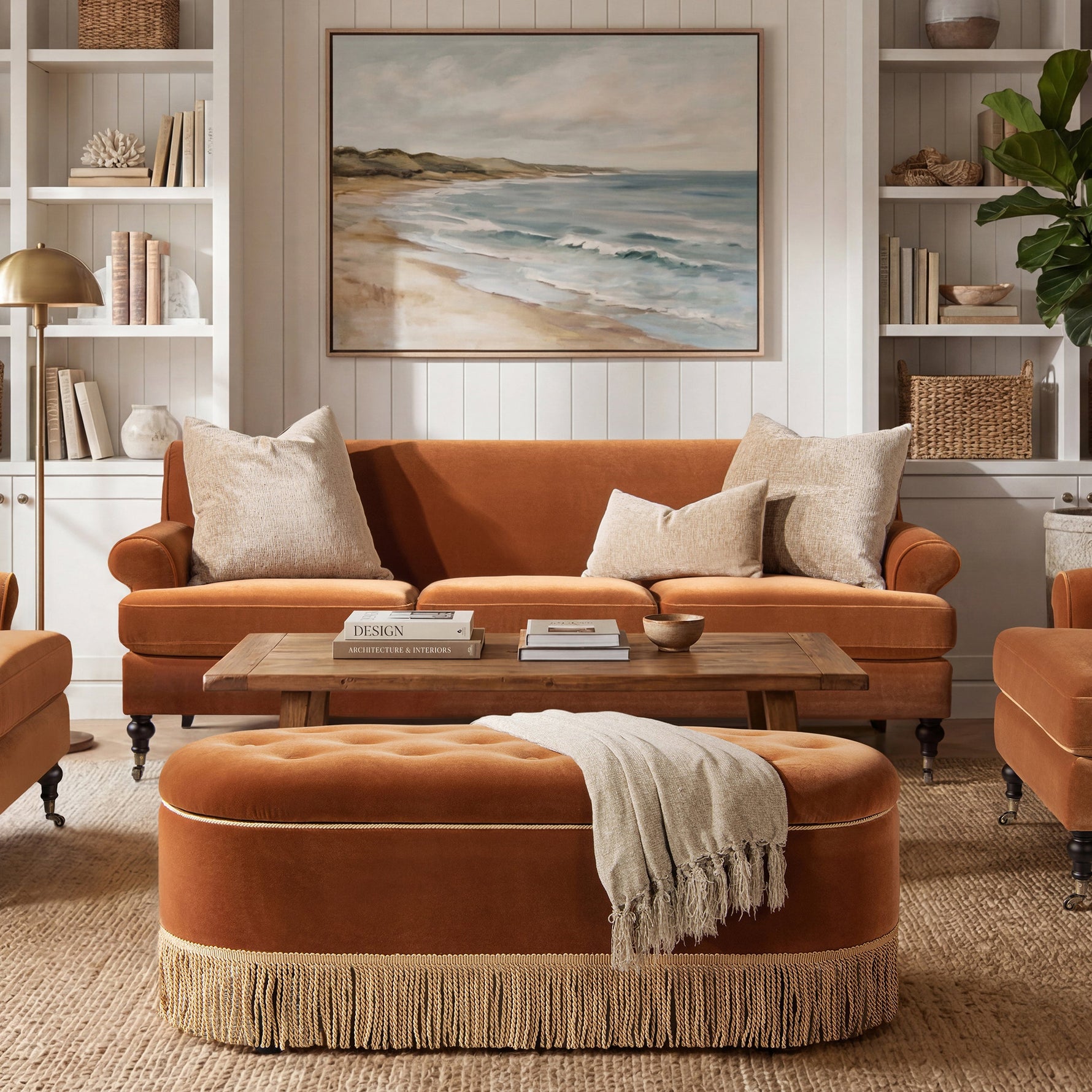 Alana Lawson Three-Cushion Tight Back Sofa, Burnt Orange Performance Velvet