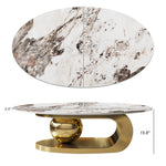 49.2 Inches Oval Faux Marble Coffee Table for Living Room with Stainless Steel Base