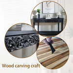 59.2in Black Carved Wooden Console Table with Lower Storage Shelf and Drawers