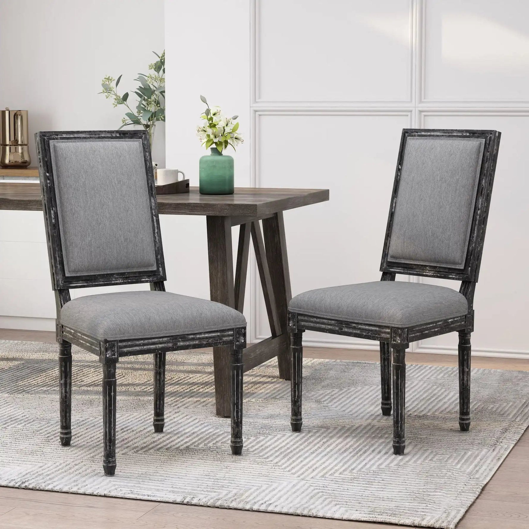 French Country Style Dining Chair with Upholstered Seating and Fluted Legs