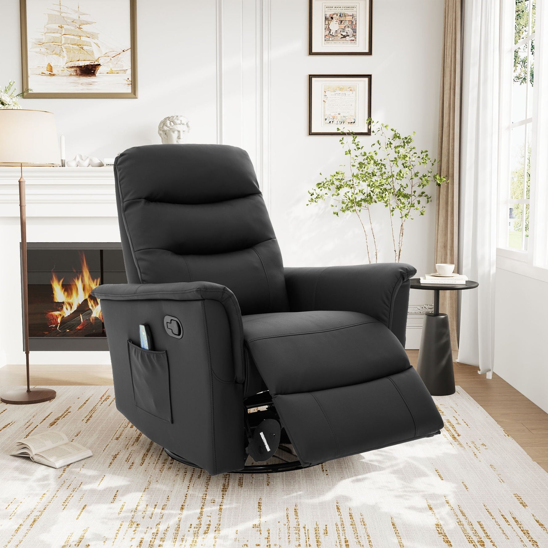 Manual Recliner Chair With 8-Point Massage and Swivel Function