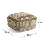 Rustic Wool and Cotton Large Pouf Handcrafted Tufted Design - Brown / Beige
