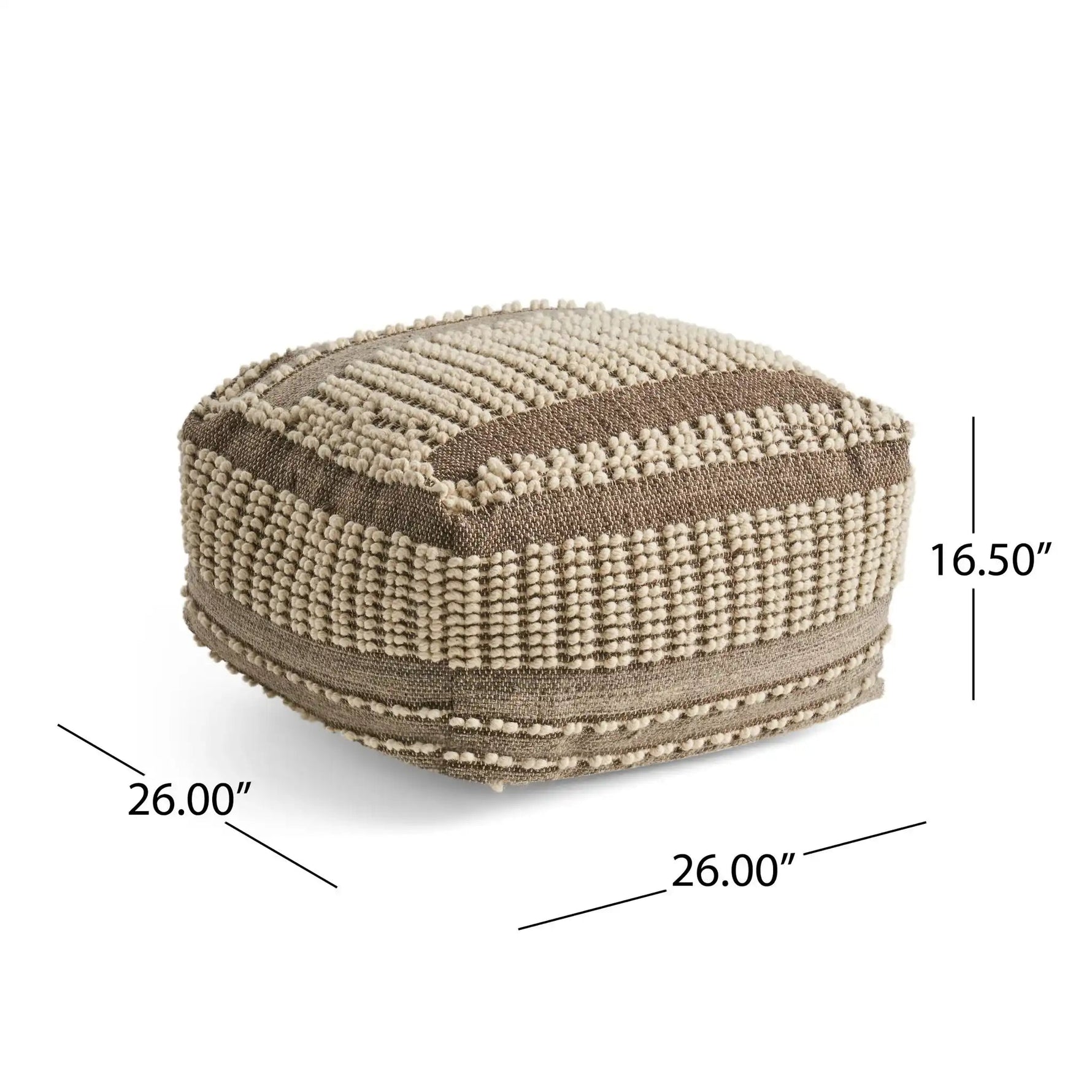 Rustic Wool and Cotton Large Pouf Handcrafted Tufted Design - Brown / Beige