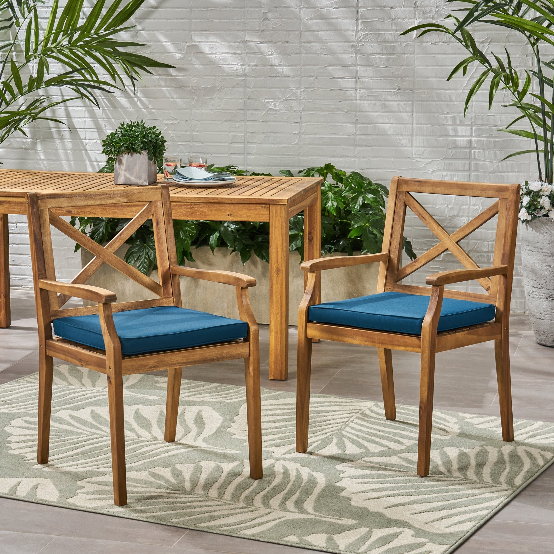 Perla Dining Chair 2pcs with Blue Cushions