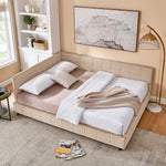 Mid-Century Storage Upholstered Tufted Bed Frame with Backrest and Armrests