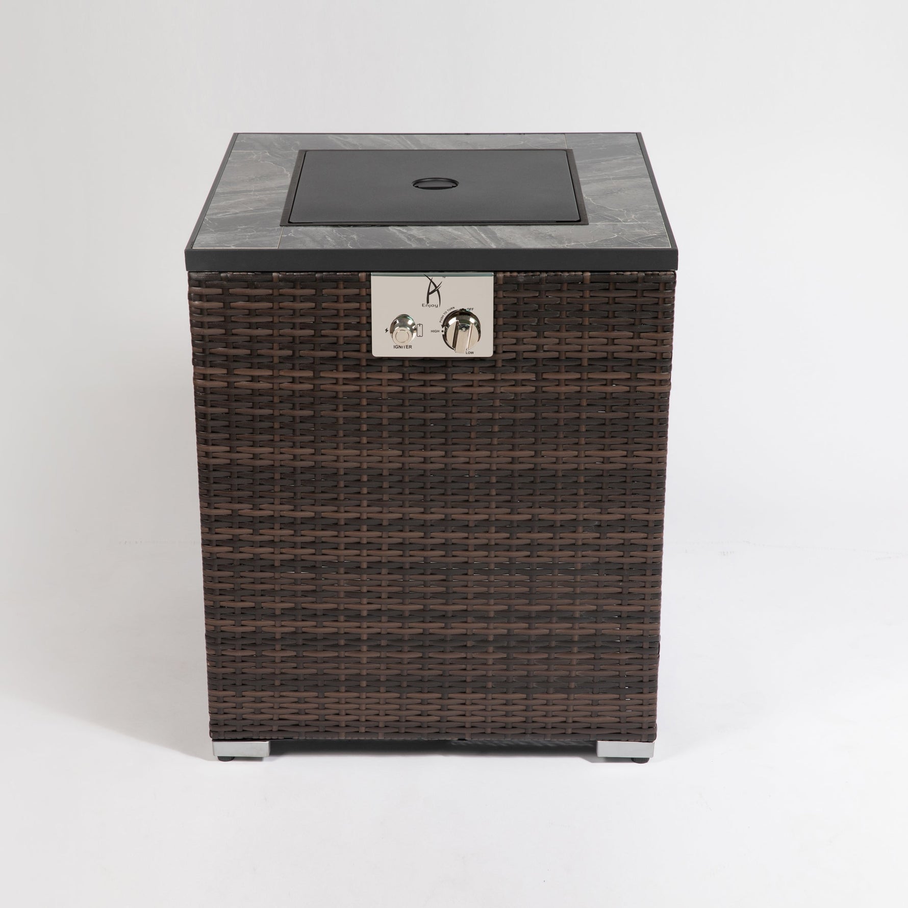 24" Propane Gas Fire Pit Table with Tile Tabletop and Wicker Base