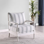 White and Navy Upholstered Stripe Accent Chair with Linen-Like Fabric