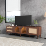 Rattan TV Stand with 3 Cabinets and 2 Drawers