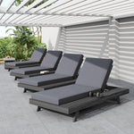 Lounge Chaise Set in Black Acacia Wood with Water-Resistant Cushions