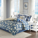 7 Piece Cotton Sateen Comforter Set Blue Cal King
