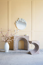 16.3x12.2x22.6 Modern Sculptural Arched Side Table with Faux Travertine Finish