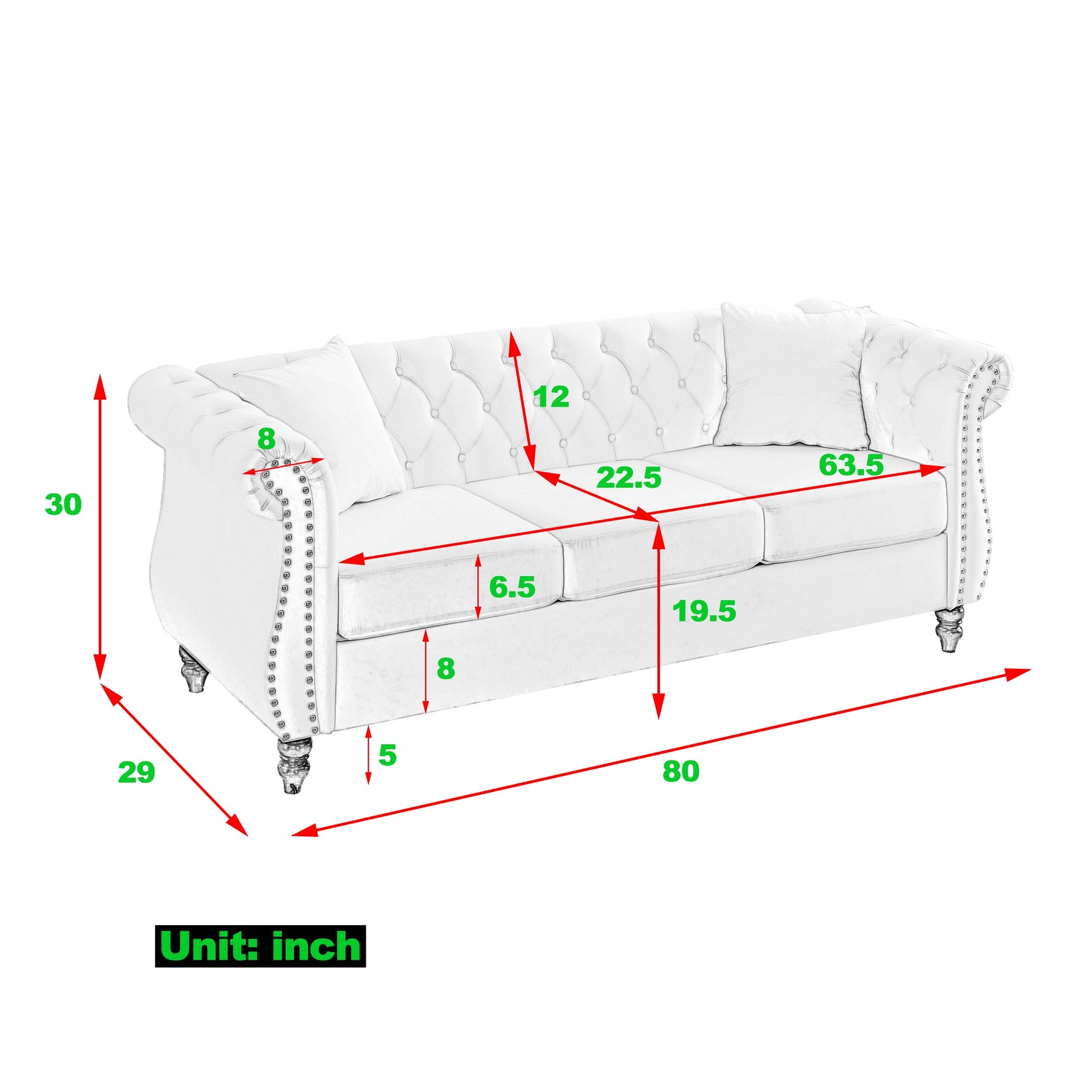 80" Grey Velvet Chesterfield Sofa