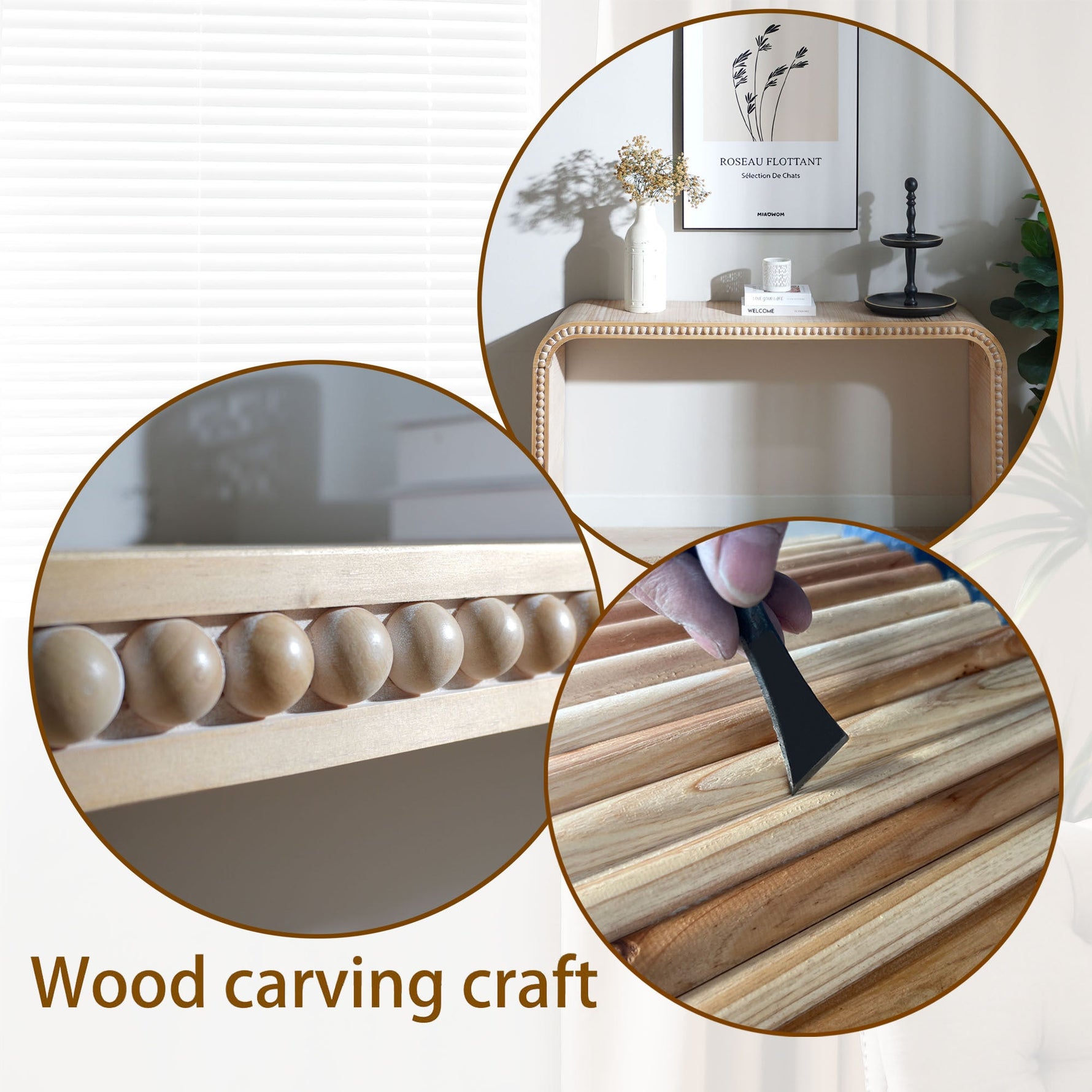 59in Console Table with Wood Beads and Curved Waterfall-Style Frame