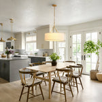3-Light Gold Fabric Drum Pendant Light