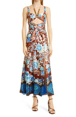 ALEXIS Nisa Mix Floral Satin Dress in Brun Blossom, Size Medium