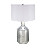 Silver Round Table Lamp with White Fabric Shade