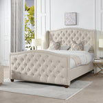 Marcella Upholstered Shelter Headboard Bed Set, Queen, Sky Neutral Beige Polyester