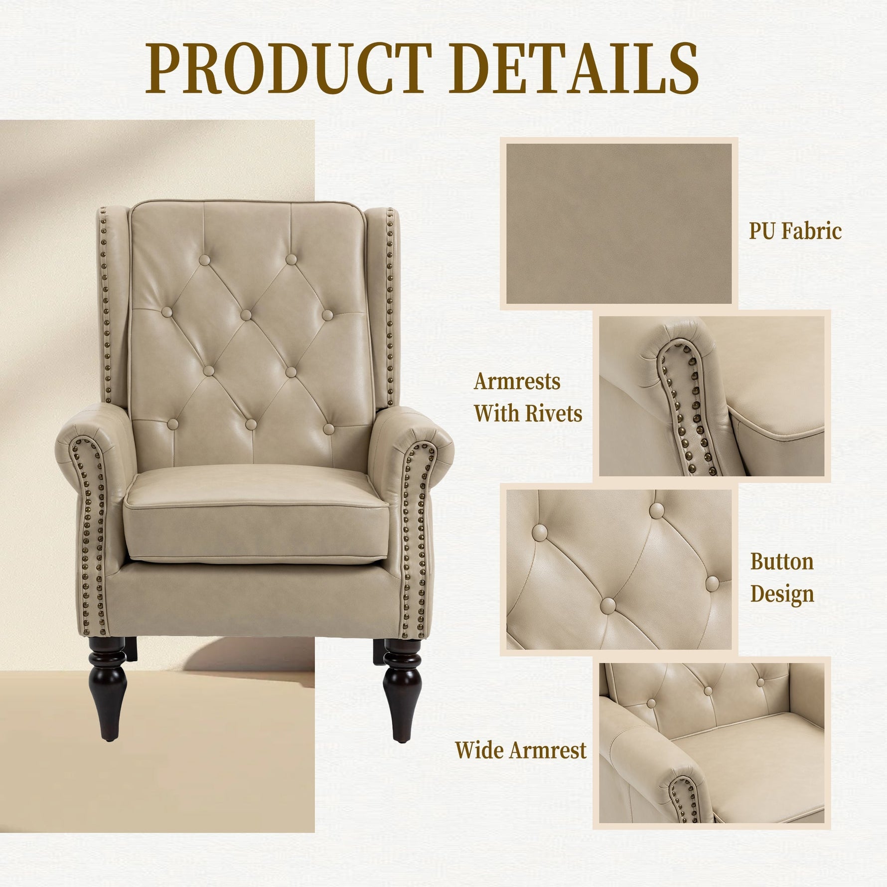 Modern Accent Chair Lounge Chair with Sturdy Wood Legs in Camel PU Leather