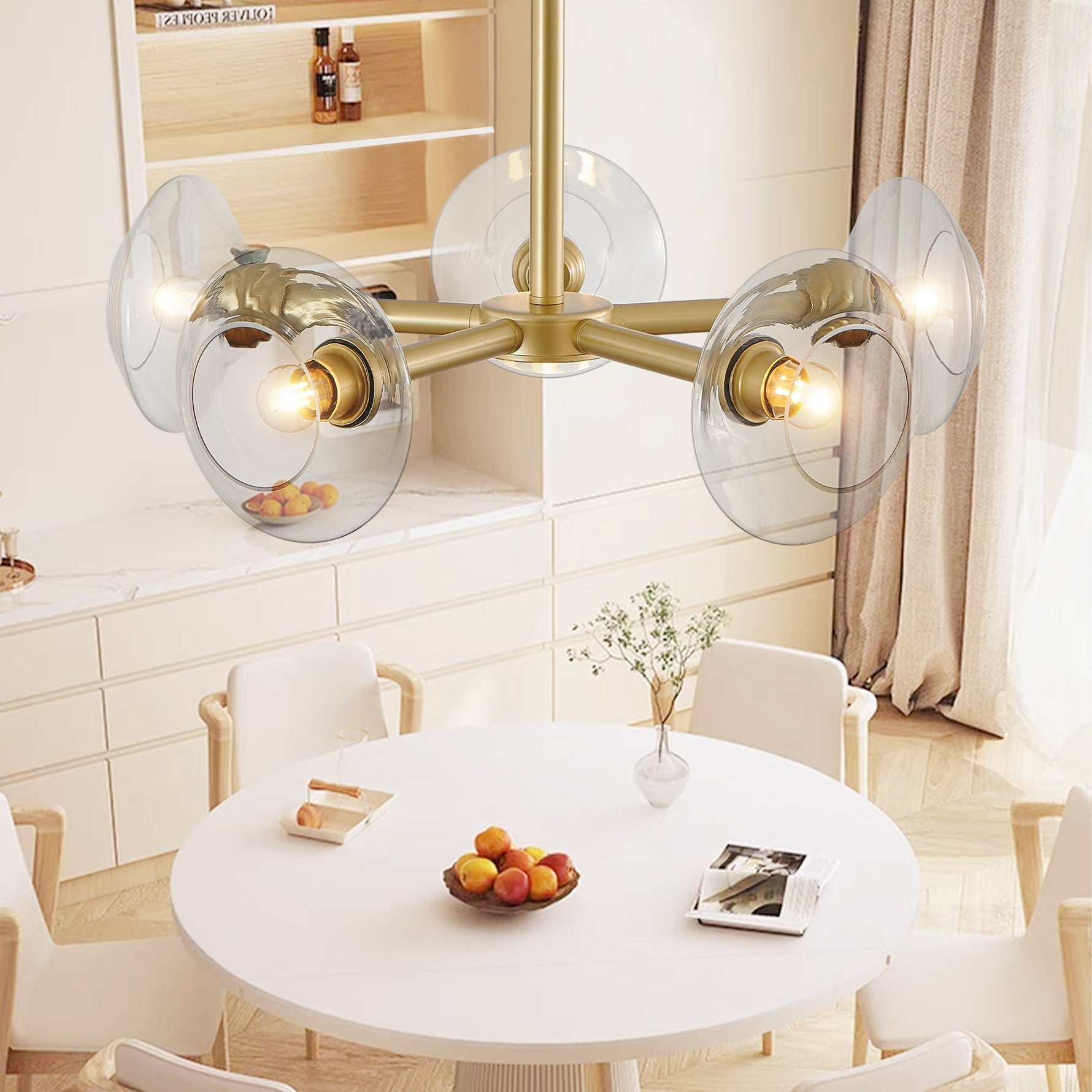 26" Modern Gold 5-Light Sputnik Chandelier with Clear Glass Shades