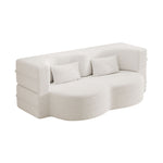 Modern Floor Sofa With Two Pillows Convertible Teddy Fabric Foam Filled Bed