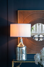 Silver Round Table Lamp with White Fabric Shade