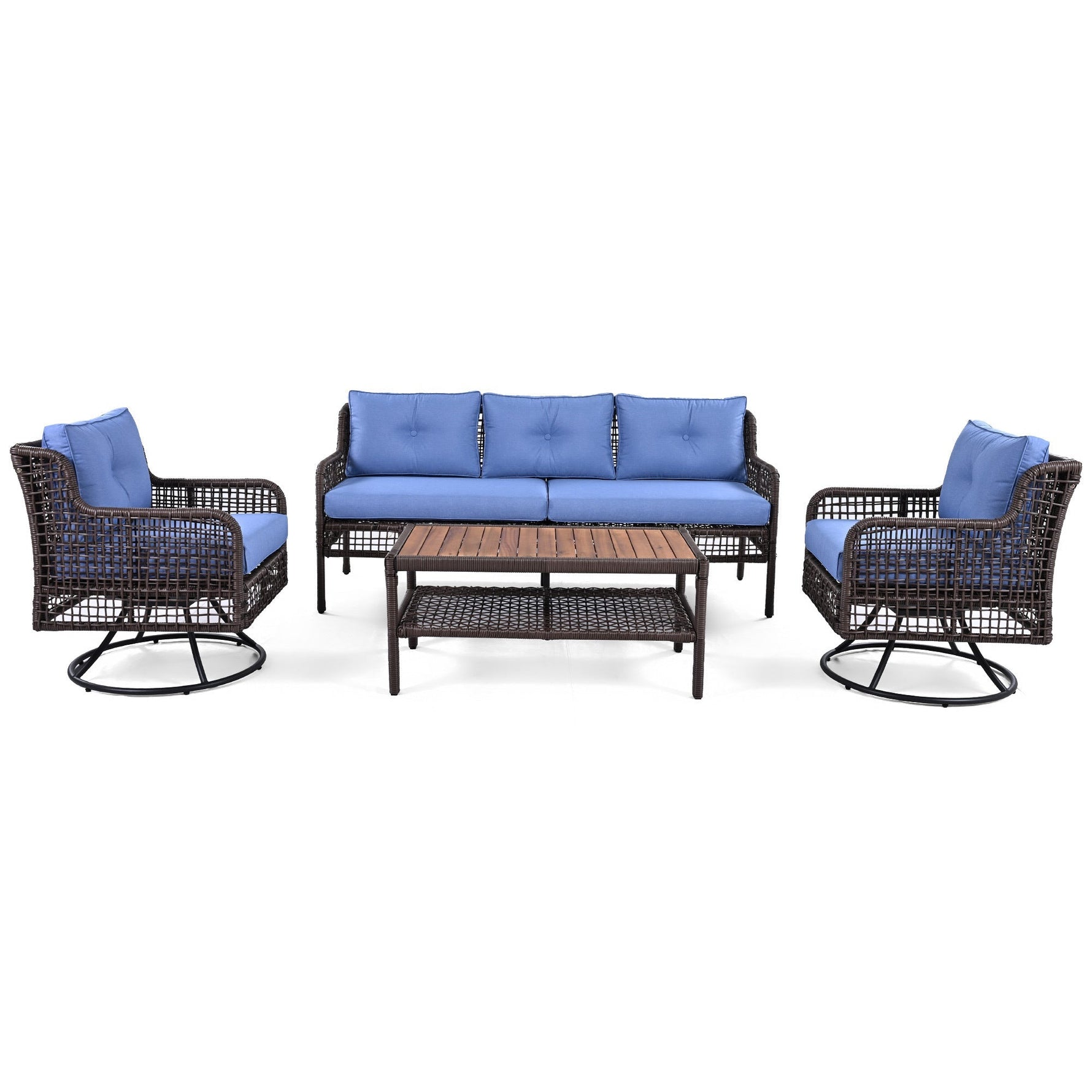 GO 4 Pieces Patio Furniture Set with Swivel Chairs Outdoor Wicker Sofas
