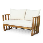 Outdoor Acacia Wood Loveseat and Coffee Table Set with Cushions
