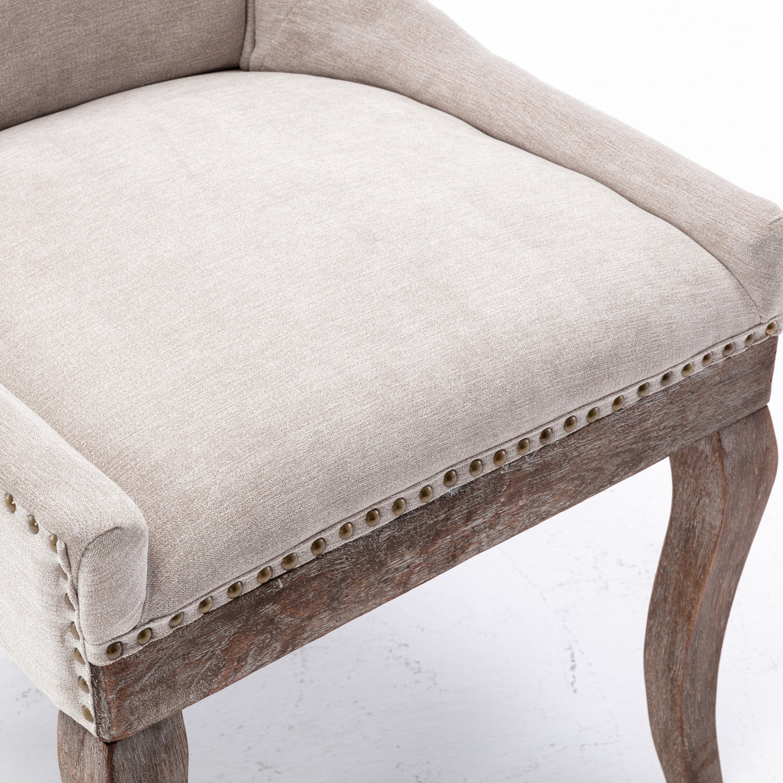 A&A Furniture Ultra Side Dining Chair with Thickened Fabric and Bronze Nail Head, Beige, Set of 2