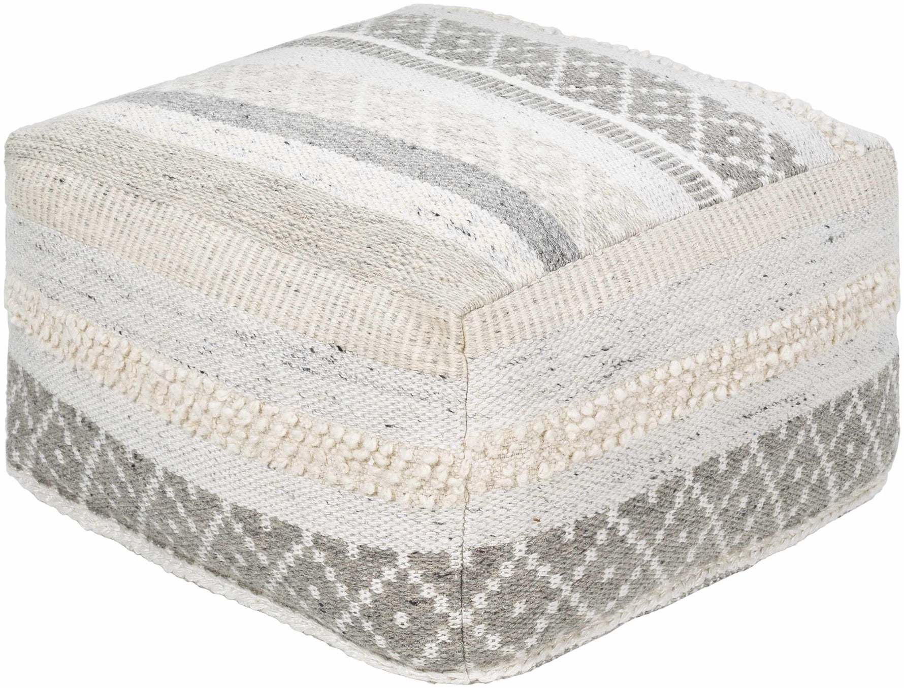 Geyser Woven White Gray Cotton Pouf - Clearance