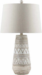 Tan and Cream Resin Lamp with White Linen Table Lamp - Clearance