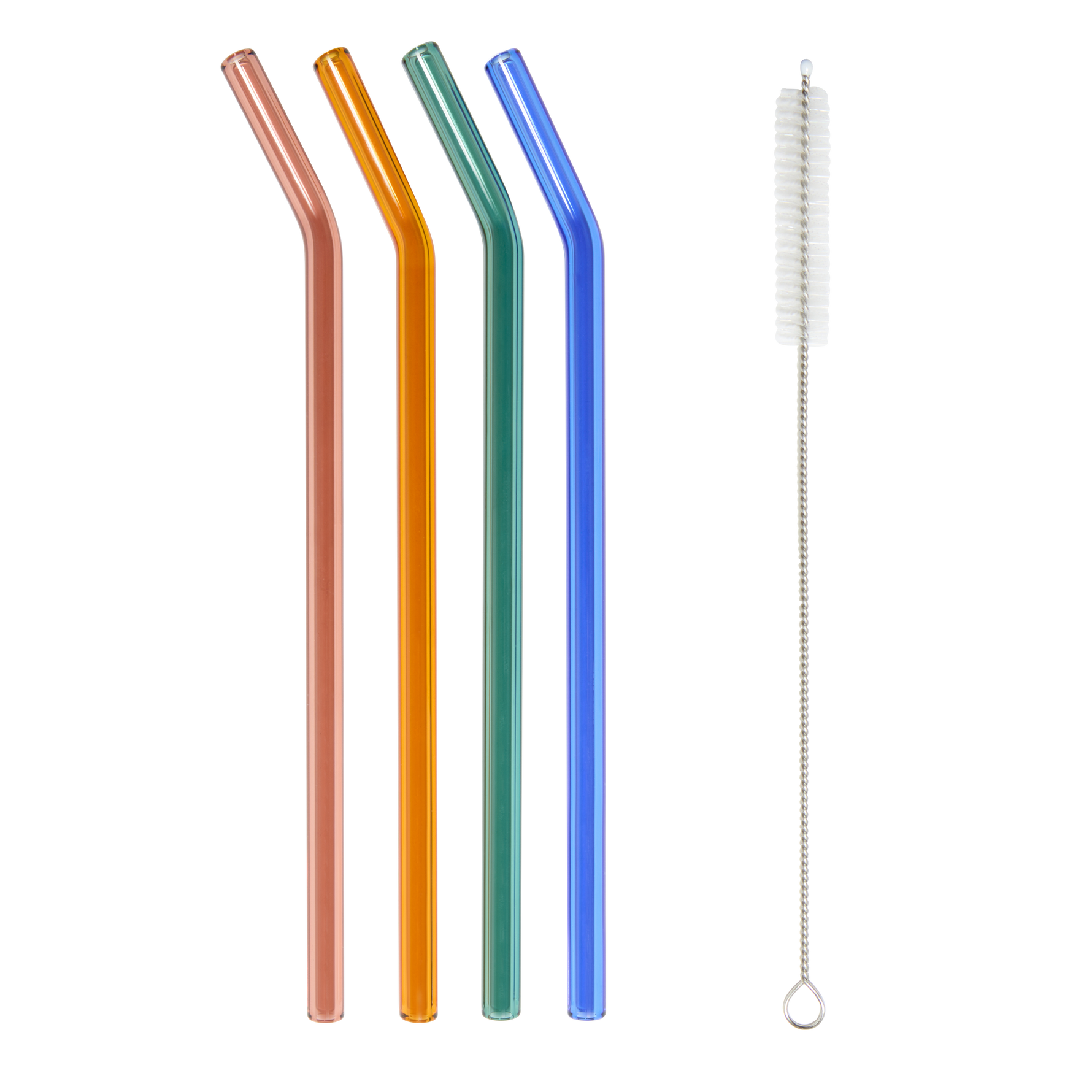 4 Colored Glass Straws with Cleaner