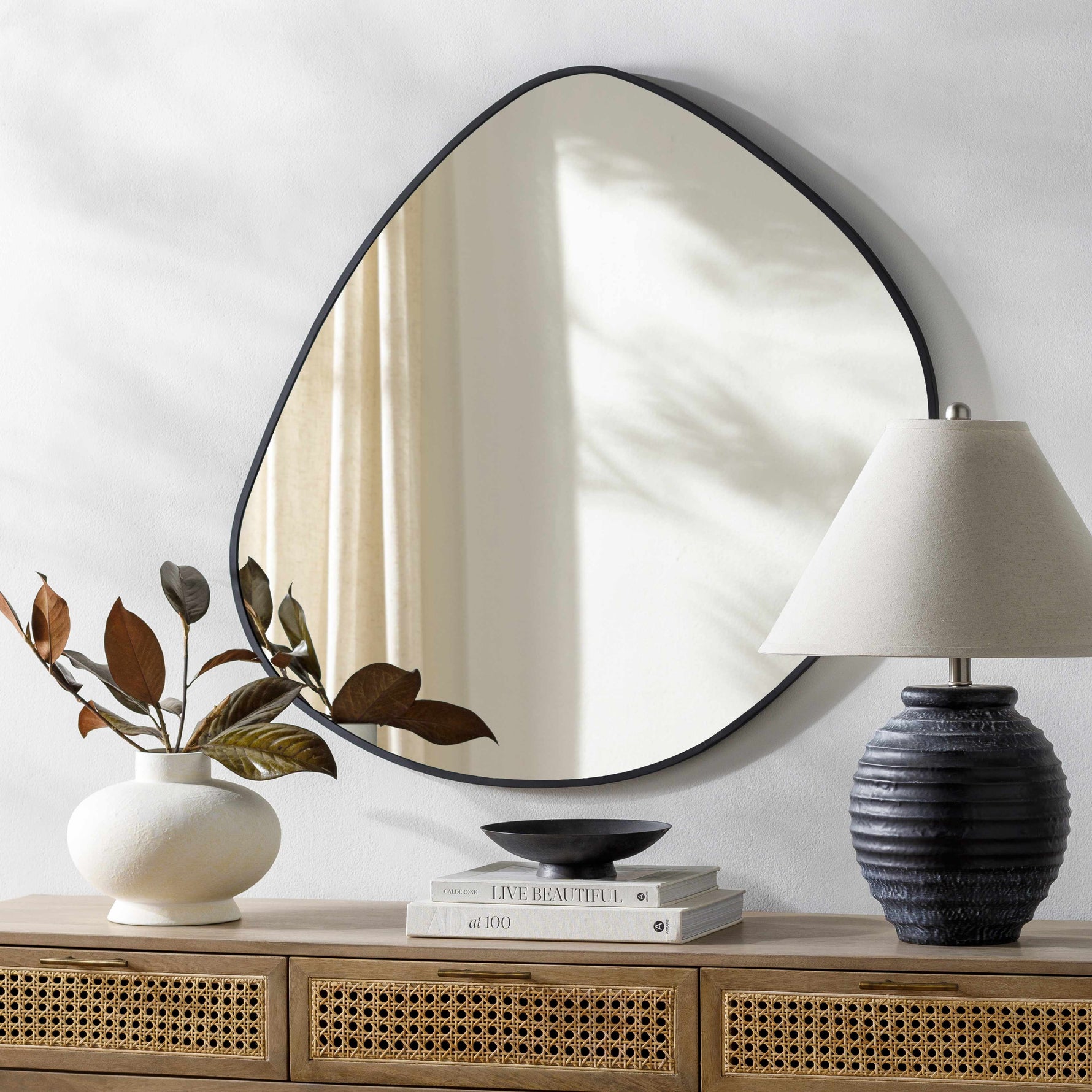 Lochovice Black Distressed Wood Mirror