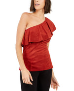 INC International Concepts Women's Faux-Suede One-Shoulder Ruffled Top Medium Red Size Medium