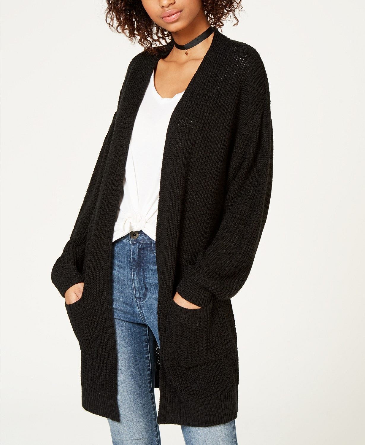 Ultra Flirt Juniors' Shaker-Stitch Cardigan Black Size Small