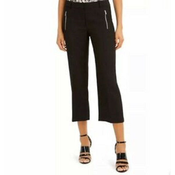 Calvin Klein Women's Zipper-Pocket Cropped Twill Pants Black Size 2