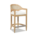 Pyrla 26" Upholstered Counter Stool with Curved Cane Back and Wood Legs