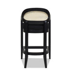 Pyrla 26" Upholstered Counter Stool with Curved Cane Back and Wood Legs