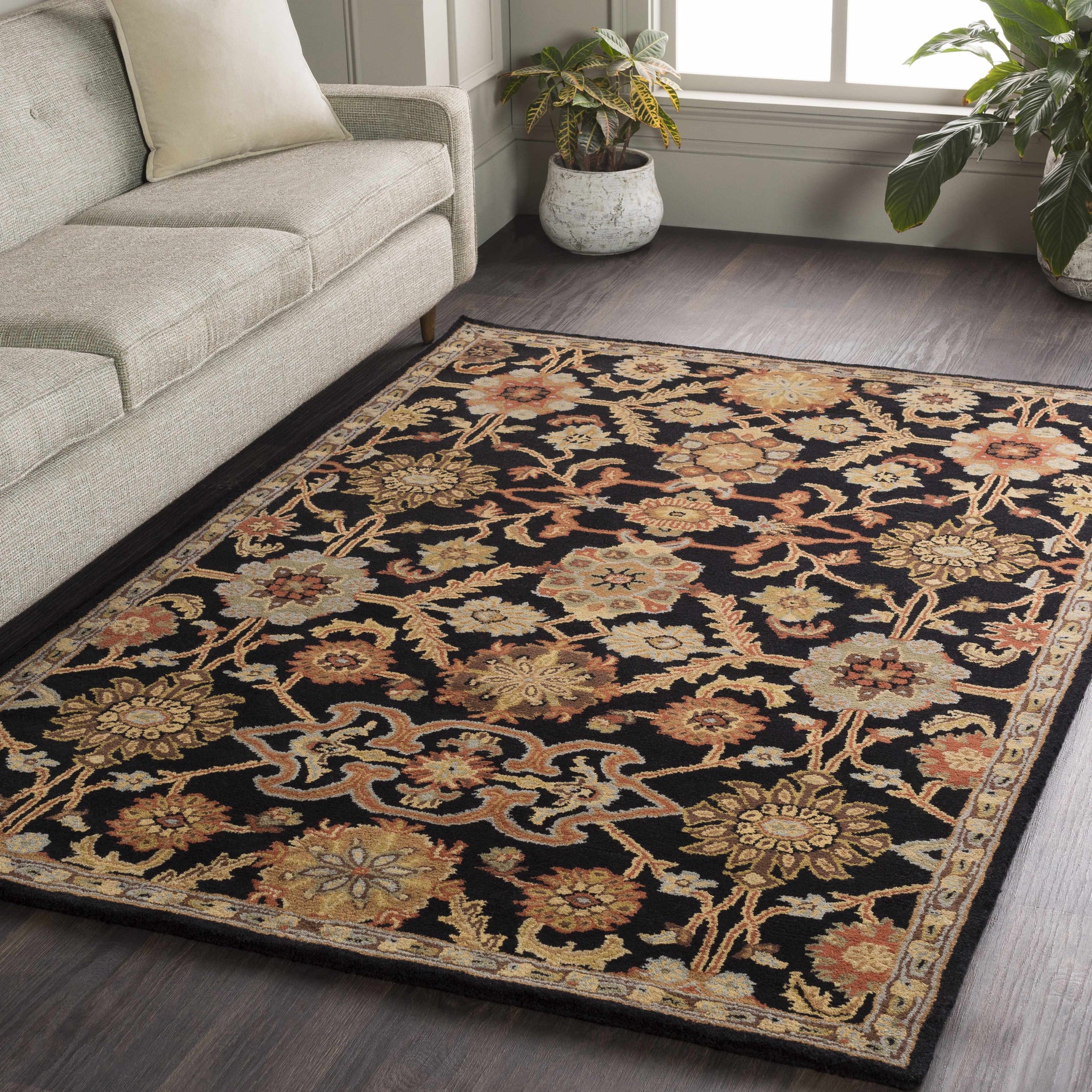 Salix Hand Tufted Black Wool Rug