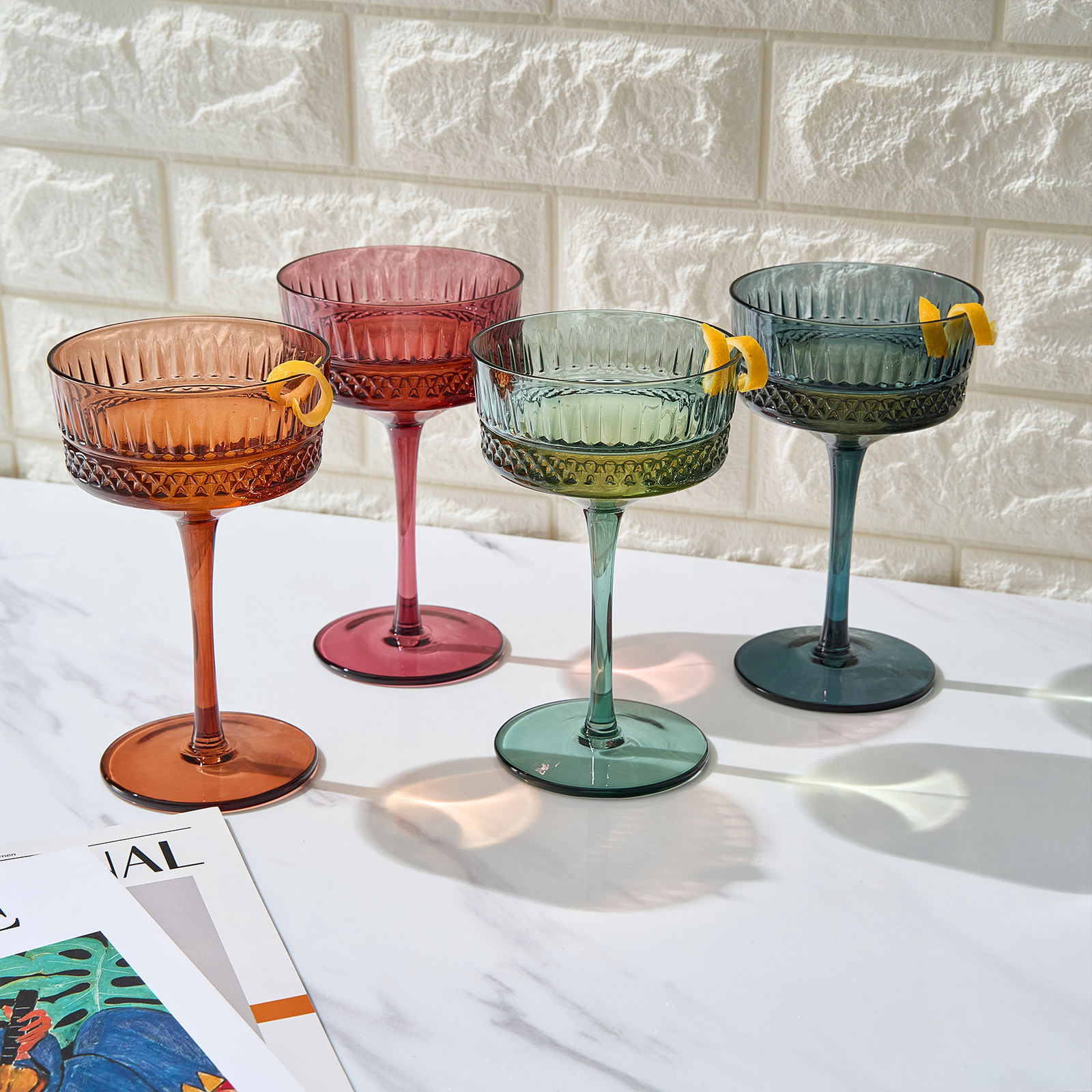 Tonal Crystal Champagne Coupe, Cocktail Glassware, Set of 4