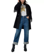 Marella Women's Fringe Sleeve Coat Black Size 2