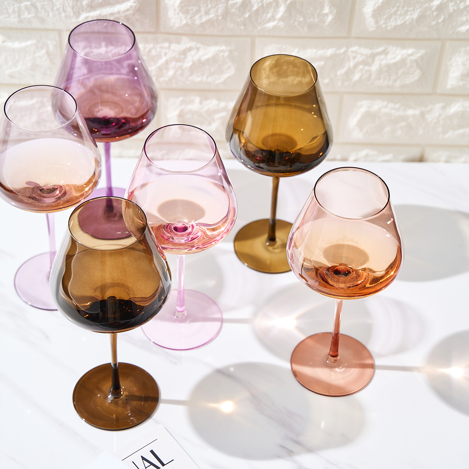 Stagioni Stemmed Wine Glassware, Set of 6, "Fall Leaves"