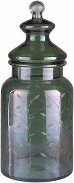 Stewartville Green Etched Glass Jar - Clearance