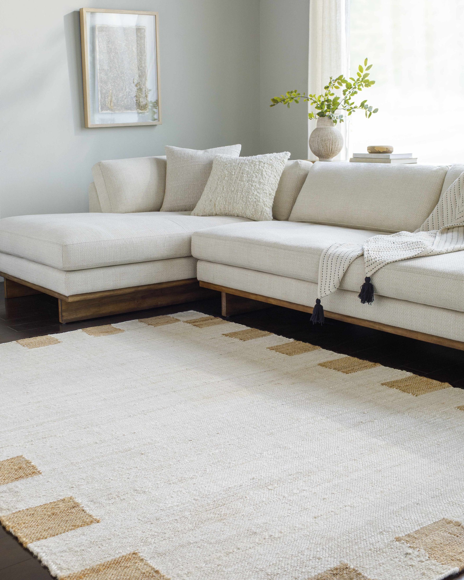 Yuval Dotted Bordered Jute Carpet - Clearance