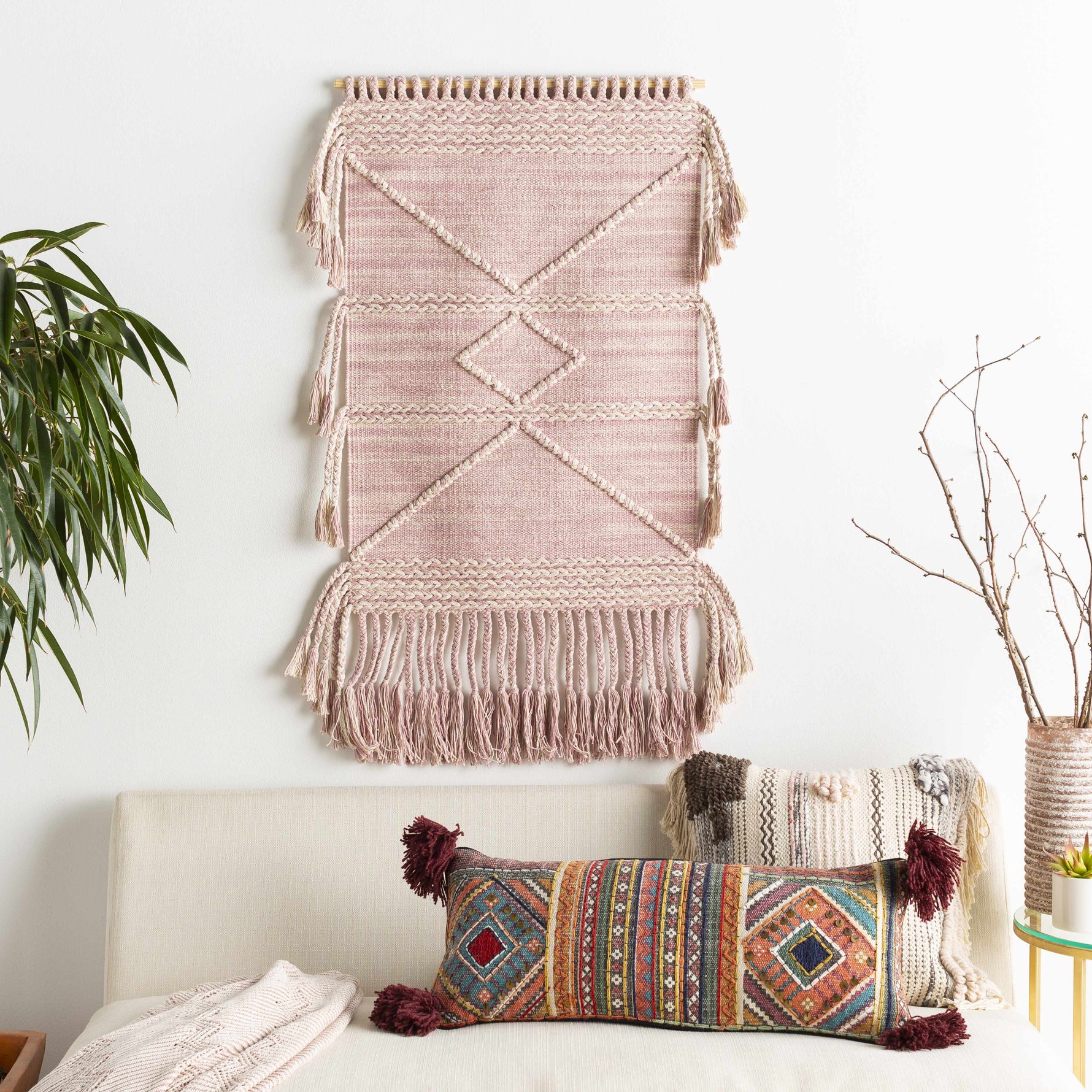 Lenorah Pink&White Textured Throw Pillow - Clearance